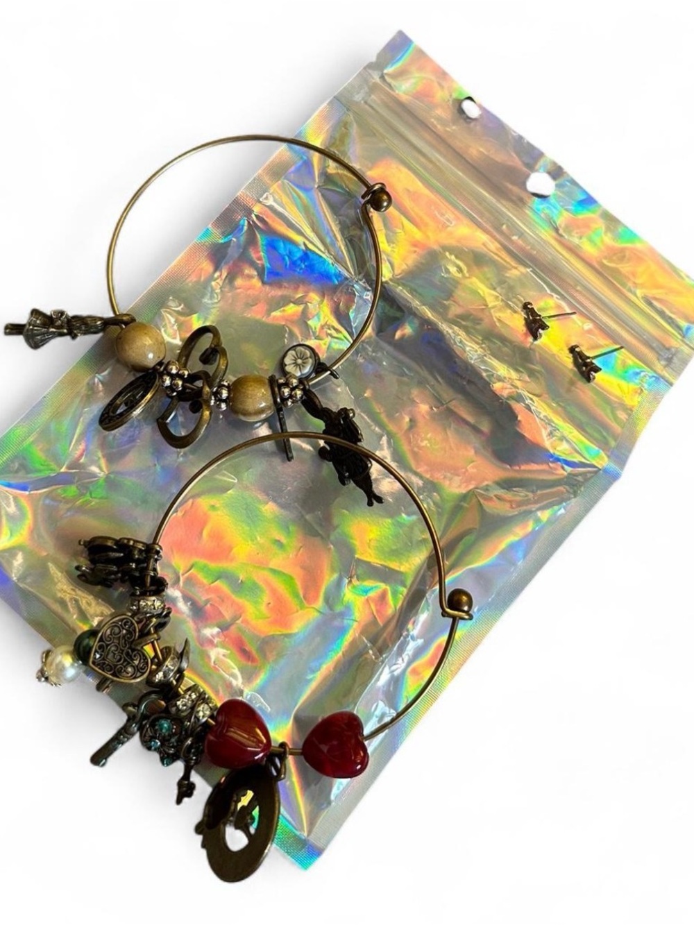 Bronze Charm bracelet with Red Heart Beads